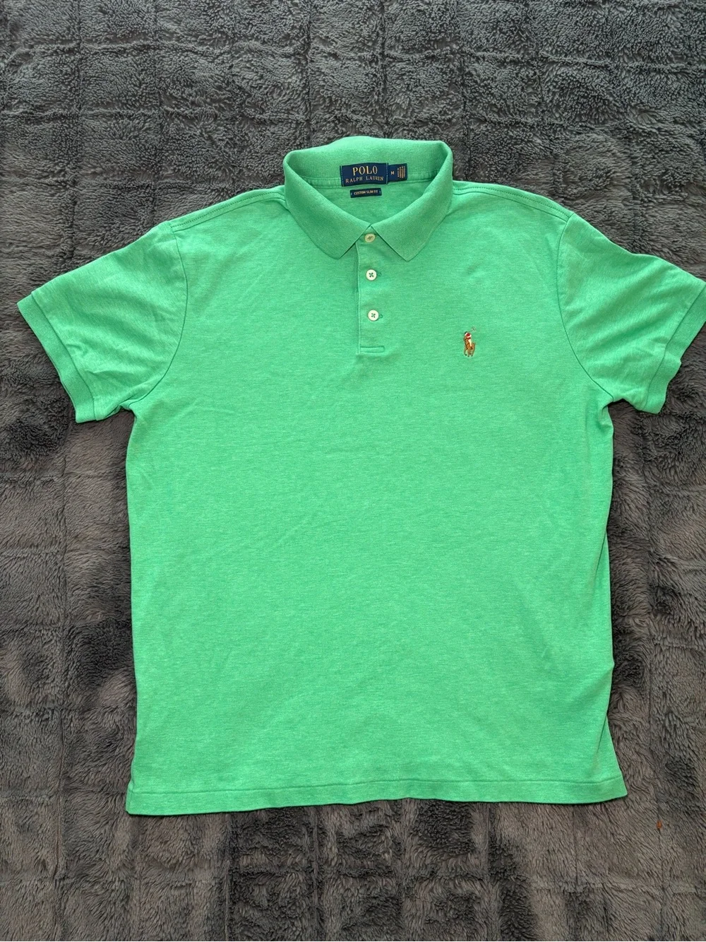 Polo Ralph Lauren Custom SLIM Fit Men's Green Horse Short Sleeve Cotton Shirt M